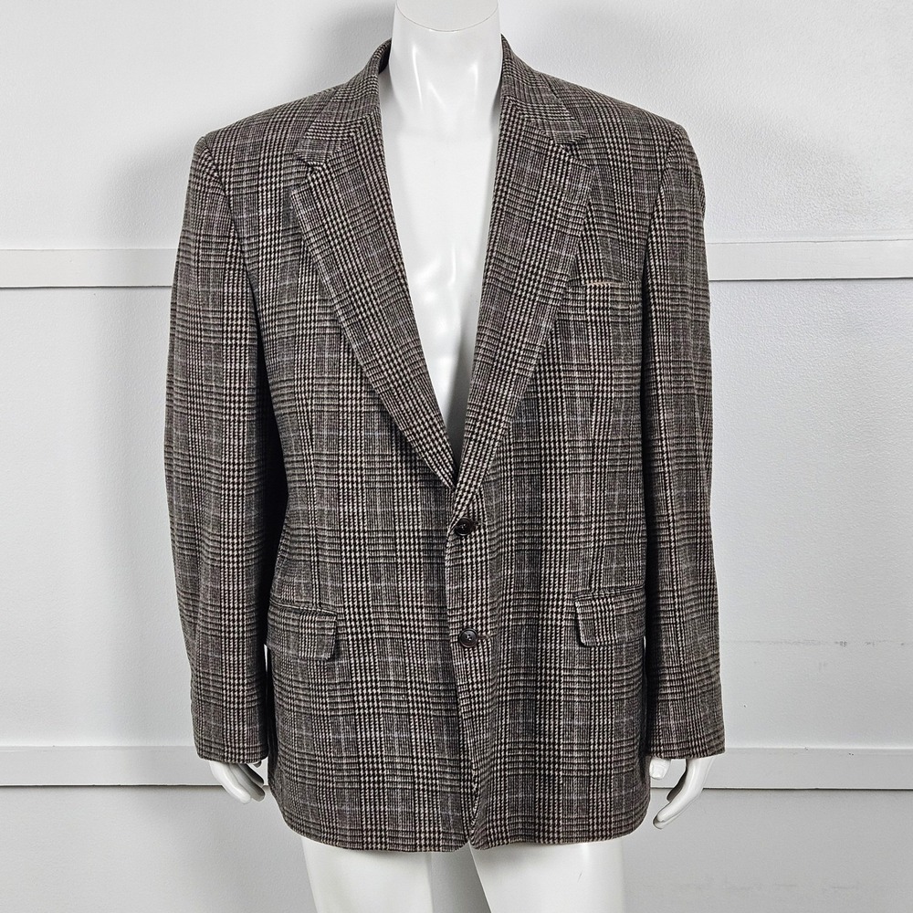 Robert Stock Mens 48L Brown Glen Plaid Two Button Blazer Sport Coat